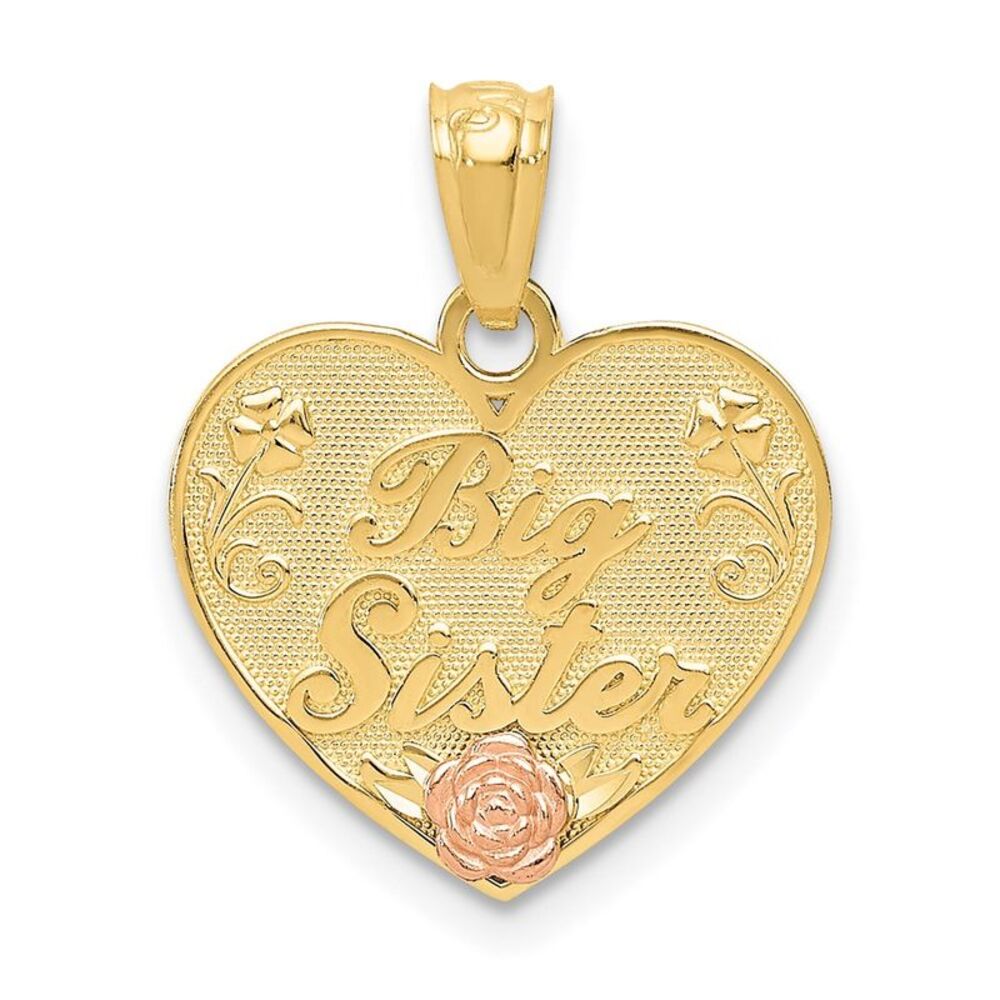 14K Two Tone Gold Big Sister Heart Pendant, 15mm